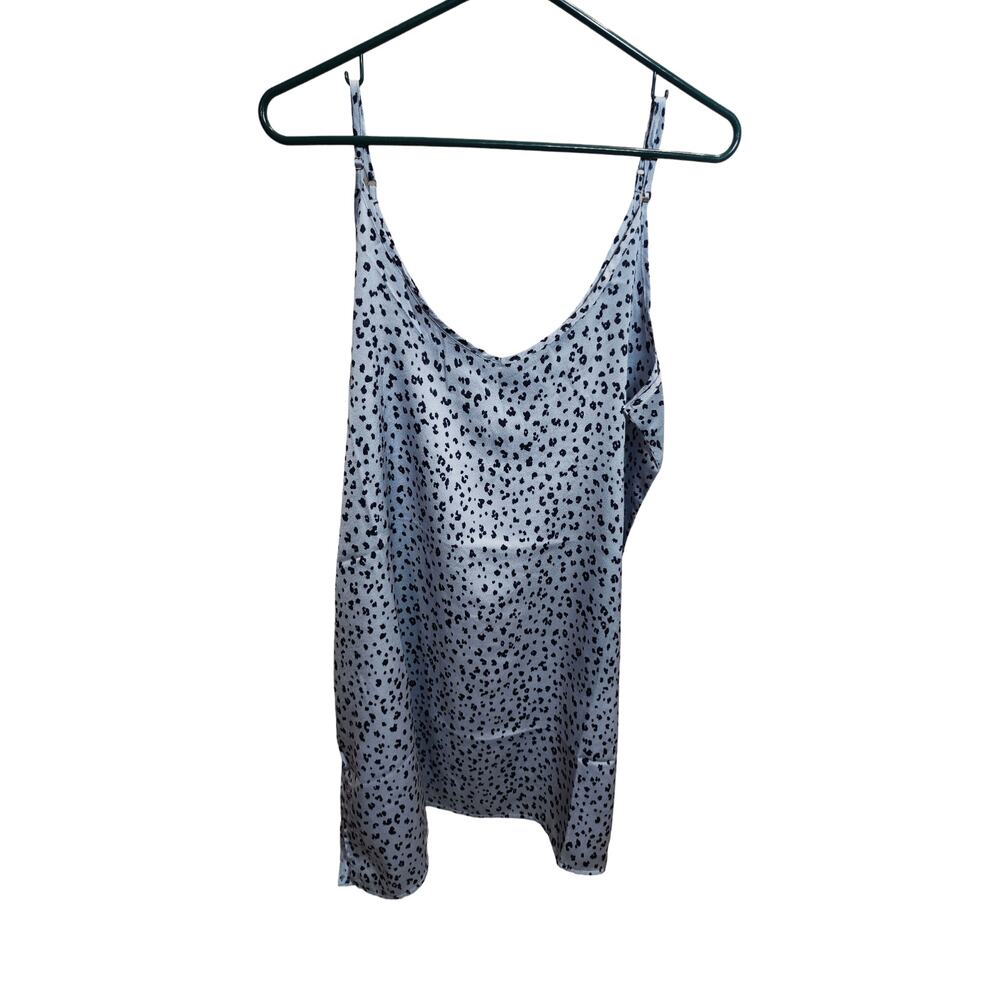 Zenana XL blue leopard Satin V-Neck Cami Tank Top with Adjustable Straps